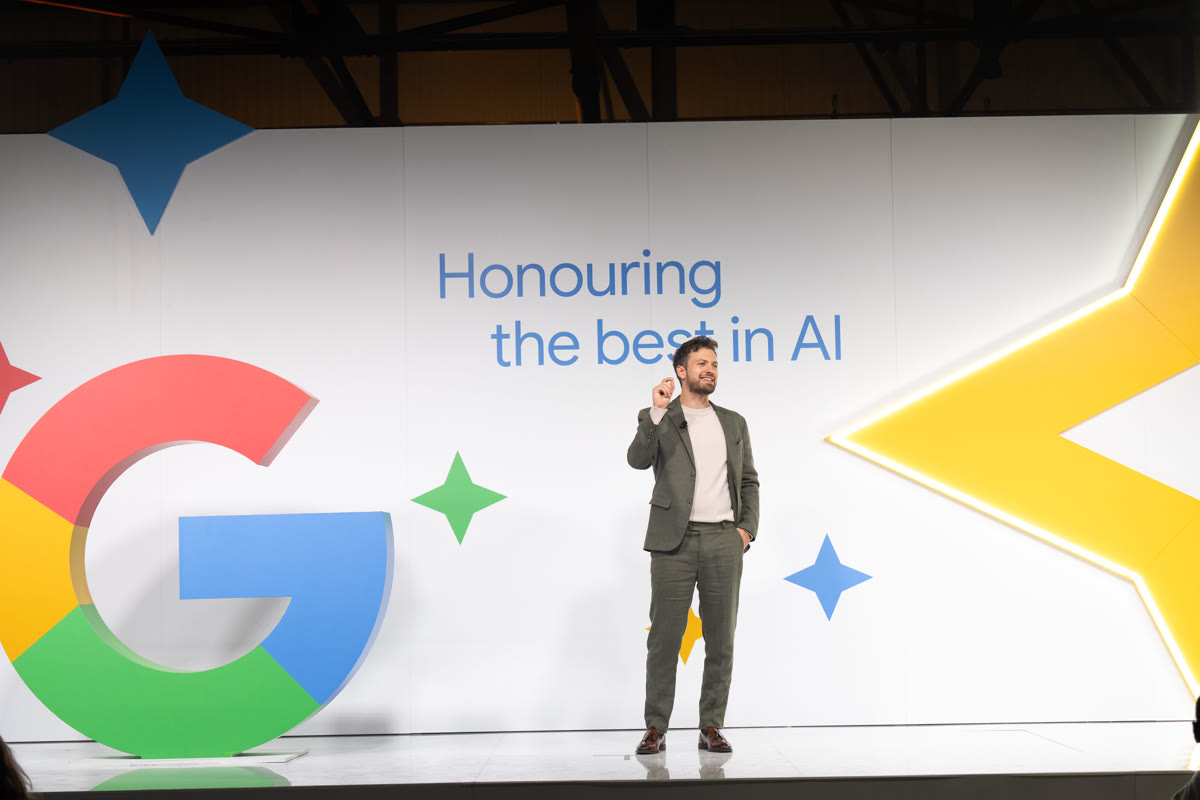 Aidan Wilks speaking at Google's Honouring the Best in AI event